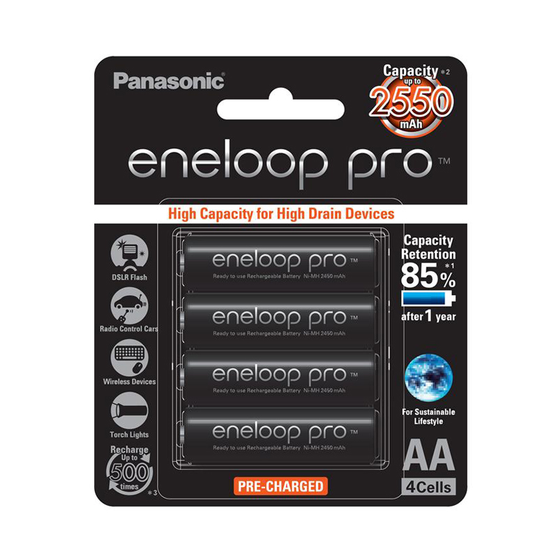 Panasonic Eneloop Pro AA Pack 4 1.2V 2450mAh Panasonic Eneloop Pro AA Pack 4 1.2V 2450mAh